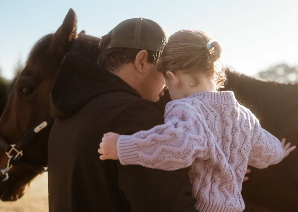 Vaccinated horse with family